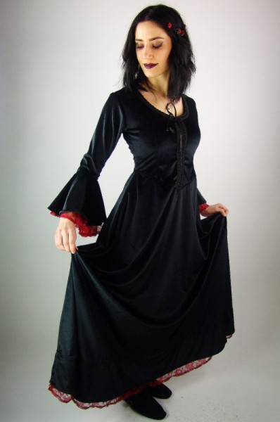 Besticktes Kleid "Juni" - Schwarz/Rot, XL