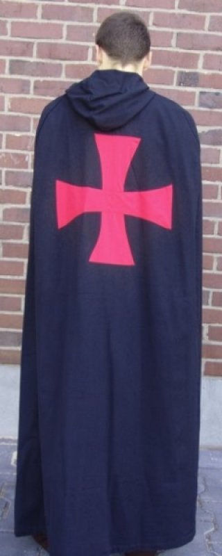 Umhang der Tempelritter "Arnulf" (Schwarz mit rotem Kreuz)